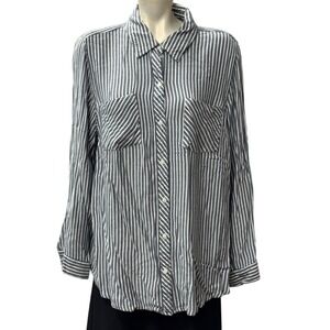 a.n.a Woman 0X Striped Button Down Shirt Long Sleeve Casual Top Career‎ 0X